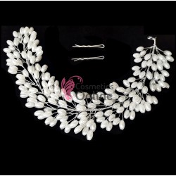 Tiara Ti005PP Argintie pentru mirese cu pele Albe + 2 Agrafe